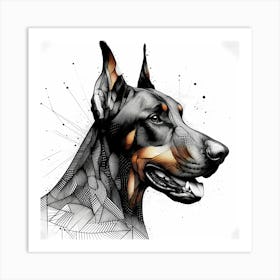 Doberman Head - Abstract Line Art Illustration 49 Art Print