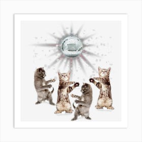 Funny Dancing Cats Disco Ball Kitten Kitty Lover Art Print