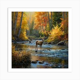 Deer In The Stream Art Print