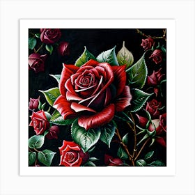 Roses On Black Art Print