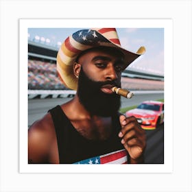 Man In Cowboy Hat Smoking Cigar Art Print