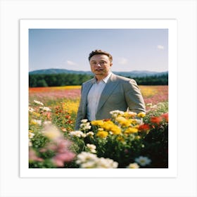 Elon Musk In A Field Of Flowers Art Print