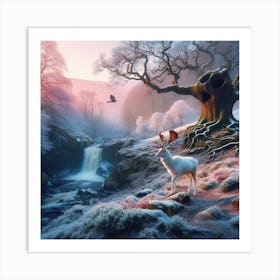 Deer In The Snow 4 Art Print