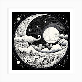 Moon And Waves 27 Art Print
