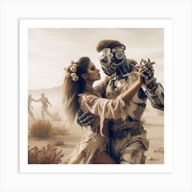 Robot Lovers In The Desert Art Print