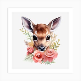 Deer With Flowers Art Print