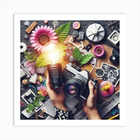 Hand Holding A Camera Art Print