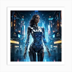 Artificial Intelligence Embodied In A Sleek Futuristic Cybernetic Figure Stands At The Center Of A (2) Art Print