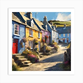 Colourful Cottages on Cobbled Street Art Print