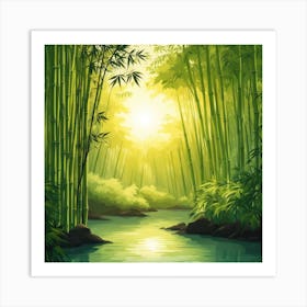 A Stream In A Bamboo Forest At Sun Rise Square Composition 397 Art Print