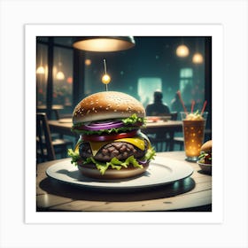 Burger In A Restaurant 16 Art Print