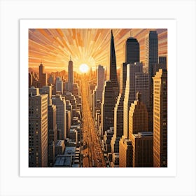 San Fransisco, USA Cubism Style Art Print