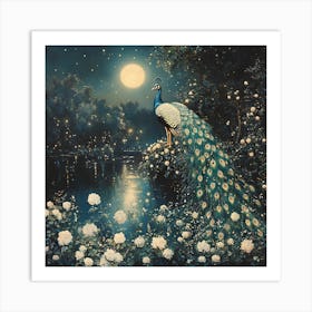 Peacock At Night Art Print