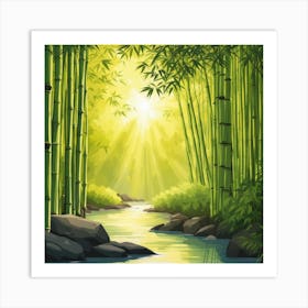 A Stream In A Bamboo Forest At Sun Rise Square Composition 324 Art Print