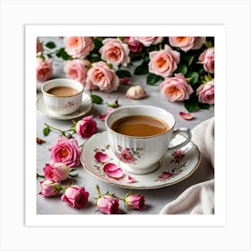 Cup Of Tea With Roses 3 Art Print