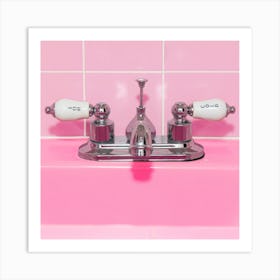 Retro Pink Sink And Faucet Square Art Print
