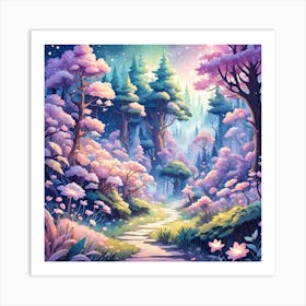 A Fantasy Forest With Twinkling Stars In Pastel Tone Square Composition 245 Art Print