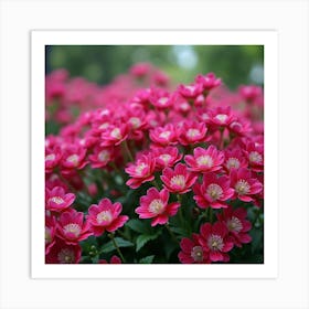 A Lush Garden Of Vibrant Fuchsia Flowers In Full Bloom Art Print