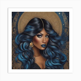 Blue Haired Beauty Art Print