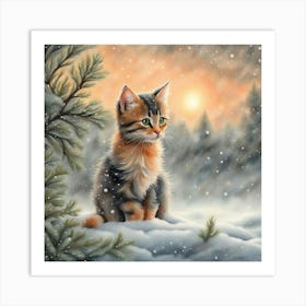 Kitten In The Snow Art Print