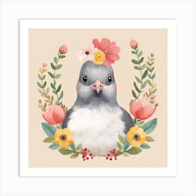 Floral Baby Pigeon Nursery Illustration (63) Art Print