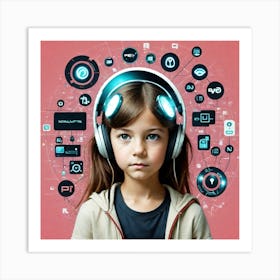 Young Girl With Headphones Art Print