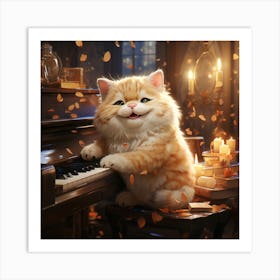 Cat Playing Piano 1 Art Print