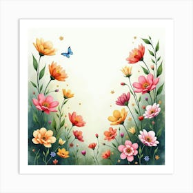 Watercolor Fantasy Garden With Blooming Flowers 1 Art Print