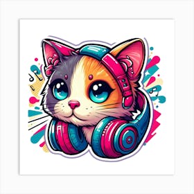 Cat With Headphones 2 Art Print