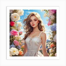 Beautiful Girl In White Dress Art Print