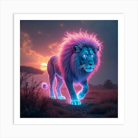 A Surreal Lion With A Mane Of Flowing, Neon Plasma Prowling Through An Otherworldly Savanna Art Print