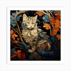 Contemporary Floral Cat 9 Art Print