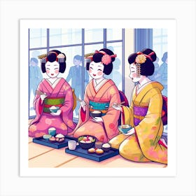 Three geishas Art Print