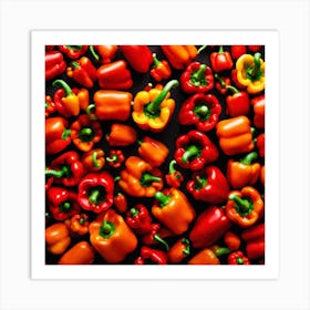 Red Peppers On Black Background Art Print