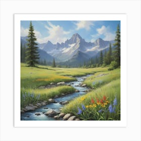 Mountain Stream Paintings Art Print Art Print