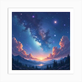 Celestial Watercolor Landscape With Distant Galaxies 1 Art Print