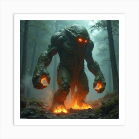 Giant Golem Made Of Earth With Glowing Roots 1 Art Print