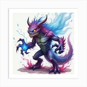 Monster With Electric Powers, Watercolor, Colorful Storm 1 Art Print