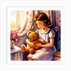 Little Girl With Teddy Bear Art Print