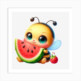 Cute Bee With Watermelon Art Print