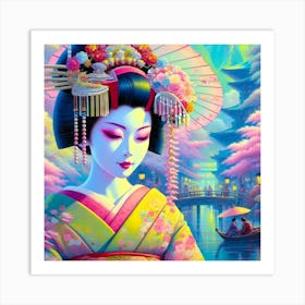 Japan Traditional Geisha Illustration By Ad 142 Art Print