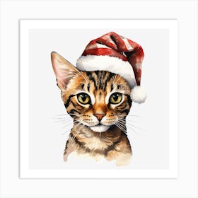 Bengal Cat In Santa Hat Art Print