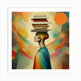 Surreal Book Balance with Vibrant Abstract Patterns Art Print