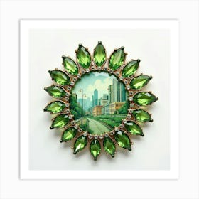 Peridot Brooch, Watercolor, Vibrant Cityscape 1 Art Print