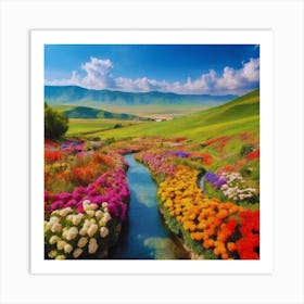 Colorful Flowers In A Valley Art Print