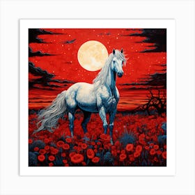 White Horse In Red Poppy Field Art Print