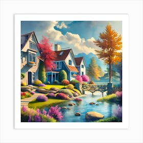 Watercolor Oil Paint Dream House Art Print