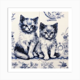 Kittens Cats Delft Tile Illustration 7 Art Print