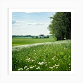 A Serene Countryside Scene In Spring A Sprawling Meadow Flushed With The Fresh Emerald Tinge Of Gra (2) Art Print