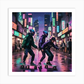 Alien Skateboarders At Night Art Print